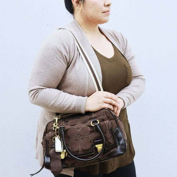 NWT Coach Signature Pushlock Satchel Crossbody Bag in Chocolate - Picture 1 of 10